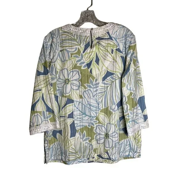 𝅺ALFRED Dunner Women's Top Floral Pattern with Lace Size 14 Petite - Picture 5 of 12